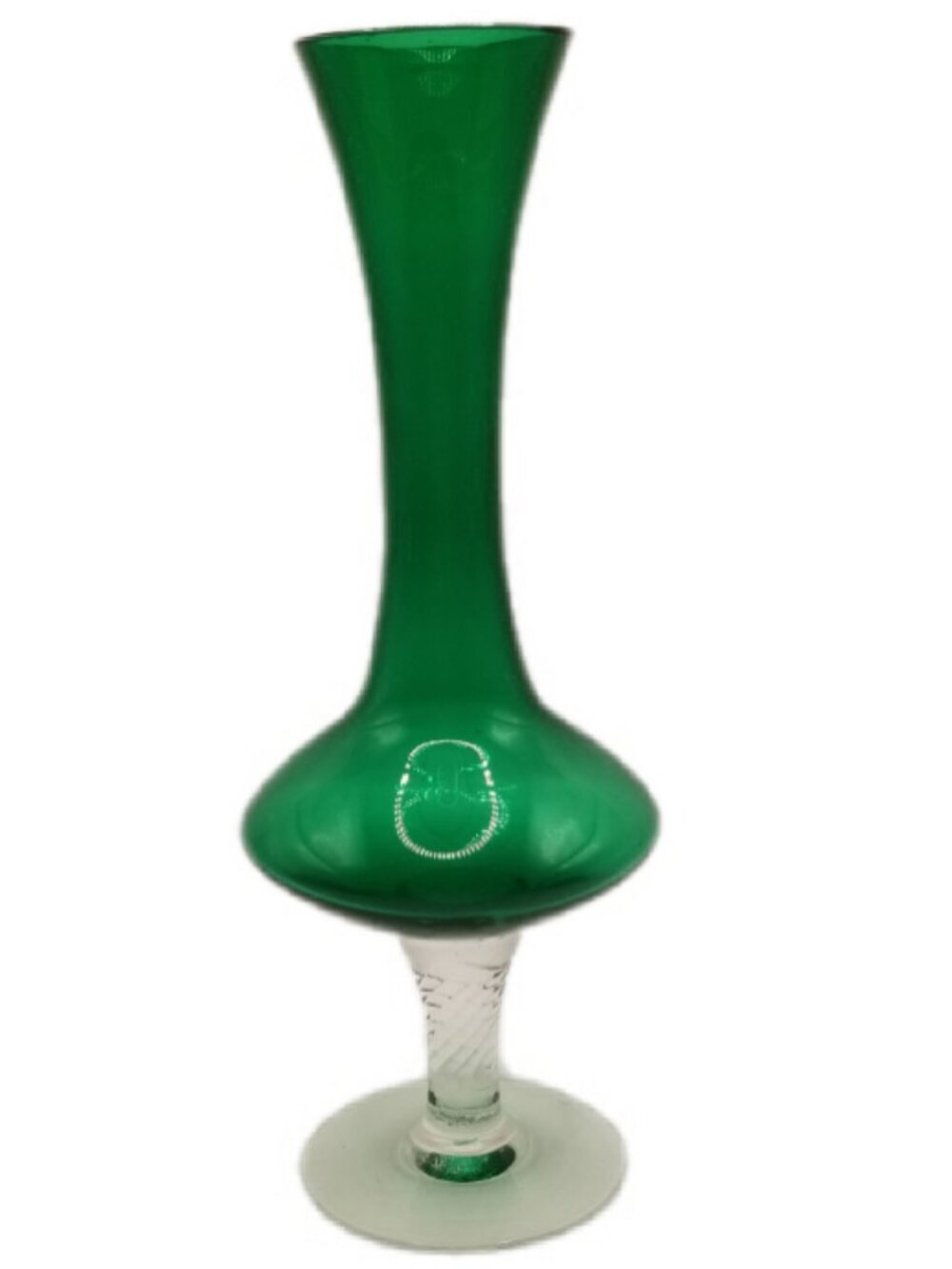 Vibrant Beautiful Forest Green Glass Vase with Clear Pedestal